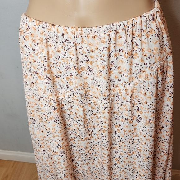 La La Land Creative Floral Midi Maxi Skirt Beige Golden Brown purple Floral XS/S - Picture 9 of 12